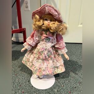 Floral Pink Porcelain Doll with Hat